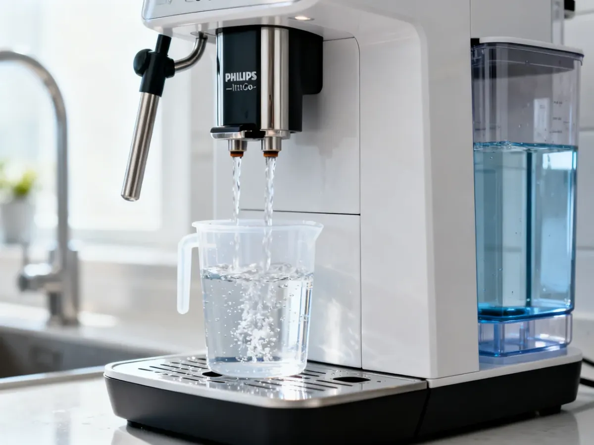 Płukanie ekspresu Philips LatteGo świeżą wodą po odkamienianiu