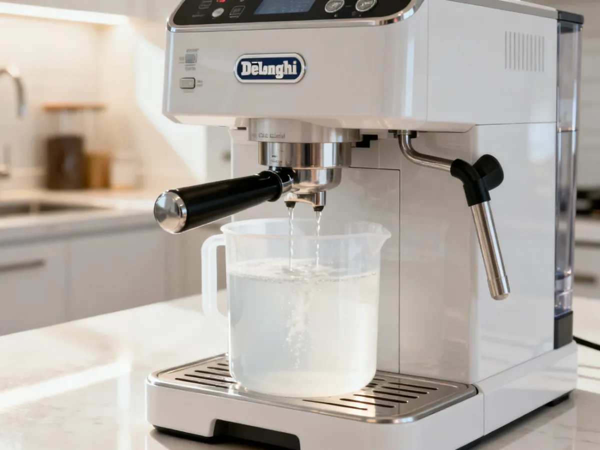 Ekspres DeLonghi podczas programu odkamieniania