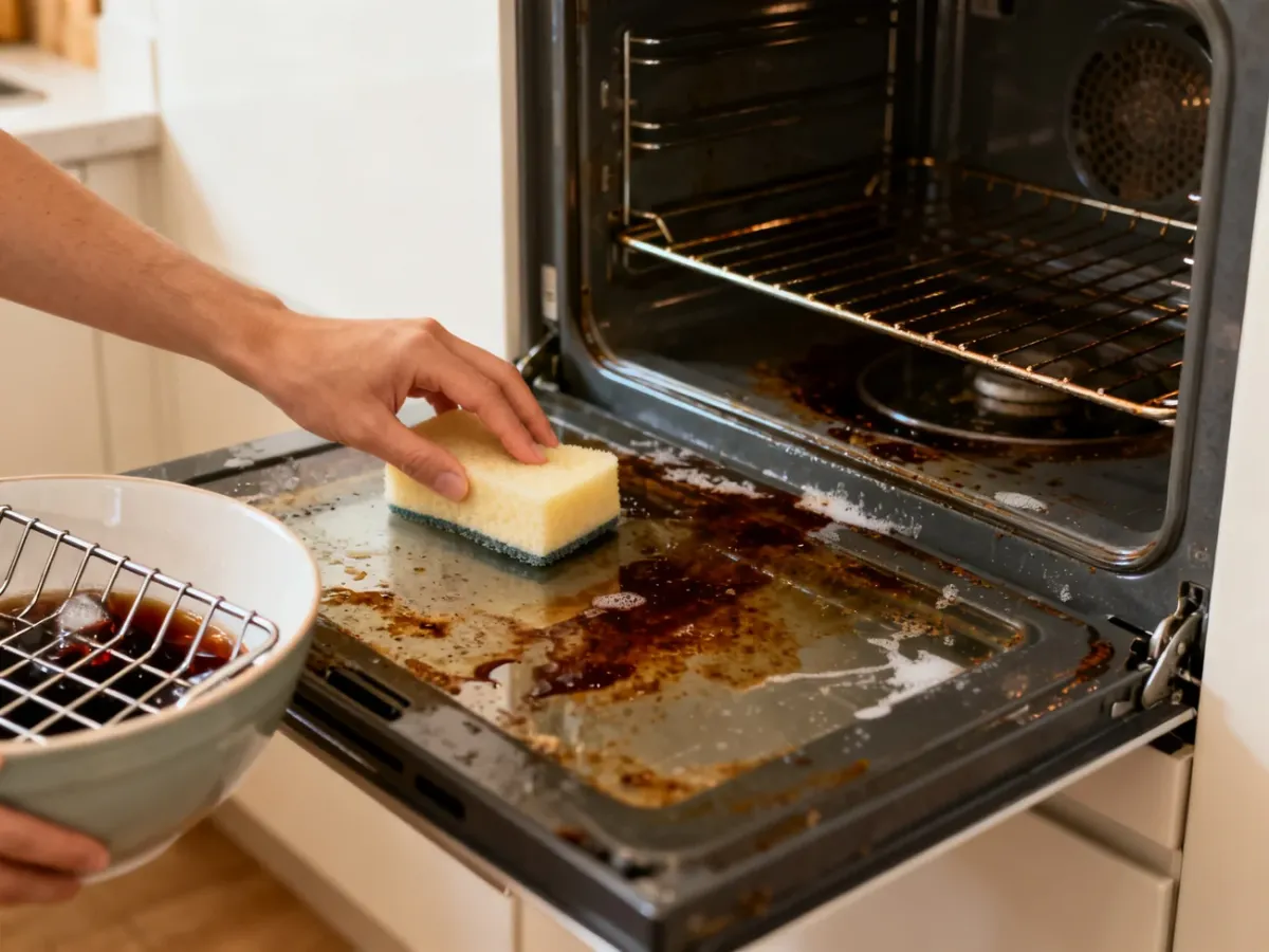 Czyszczenie piekarnika gąbką po zastosowaniu coli